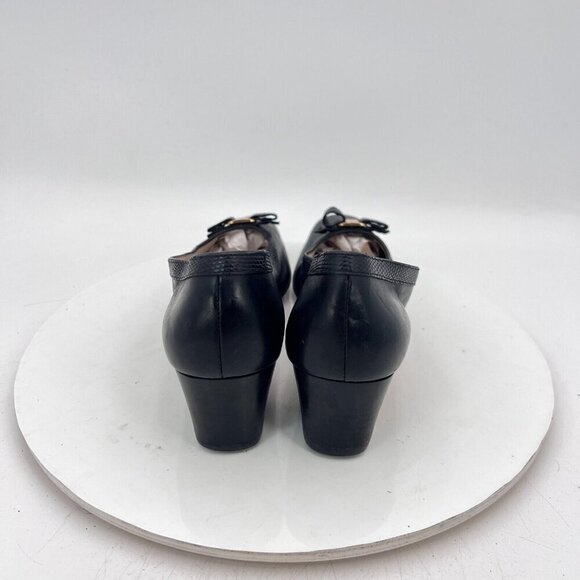 Salvatore Ferragamo Women Size 10 AAAA Black Leather Bow Block Low Heel Shoes - Picture 4 of 13
